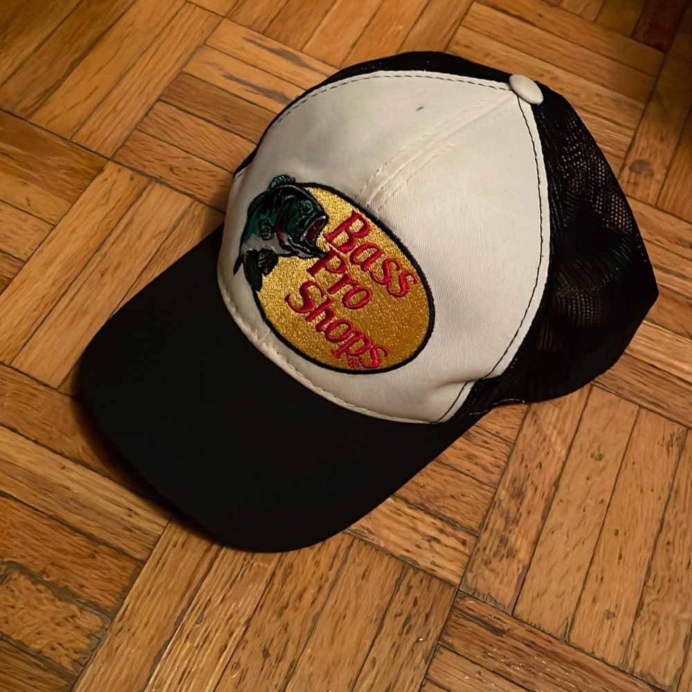 Bass Pro Shops Black White Vintage Trucker Hat Baseball Cap